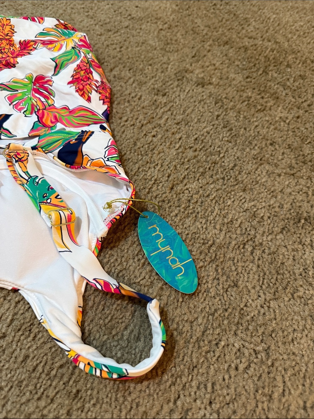 White Tropical Toucan tankini swim top size large - Picture 9 of 9